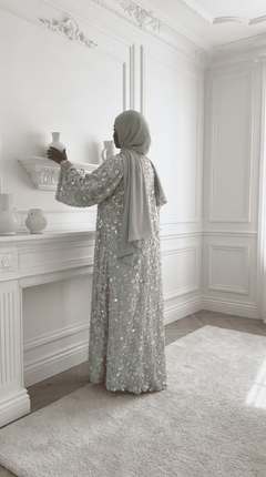 Green "Yasemin" Abaya Set: Kimono + Under Dress + Matching Hijab